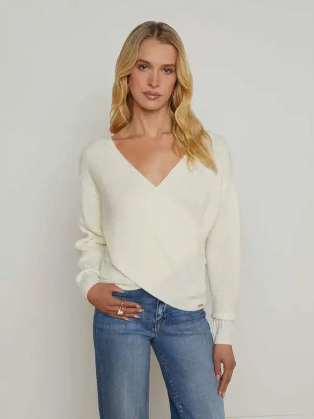 L’AGENCE Antonella Wrap Sweater – Ivory/Cream – Medium